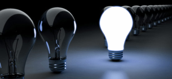Light bulbs representing intellectual property in ideas, creations and concepts